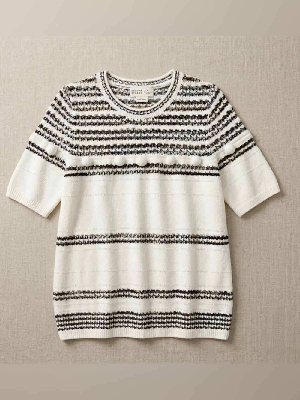 NWOT kate spade Broome Street Spring 2017 Stripe Pom Pom Knit Top NJMU7417 M